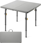 FanttikOutdoor Folding Card Table 34" Square, 2 Heights, Picnic Party Game | Fold-in-Half Utility Plastic Portable Table with Collapsible Legs & Carrying Handle, Heavy Duty, Zeta S4 Pro