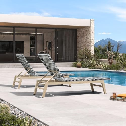 PURPLE LEAF Oversize Outdoor Chaise Lounge Set of 2 Champagne Frame, Black | 3-Year Color Retention PE Rattan, 2.4" Thickened Aluminum Frame, 16.14" Knee-Friendly Height, French-Inspired Style