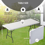 6ft Table Large Folding Table White Folding Table with Portable Carrying Handle 6ft Heavy Plastic Foldable Table for Party, Wedding, Events, Dining, Camping, Picnic Indoor (White, 4 Pcs)