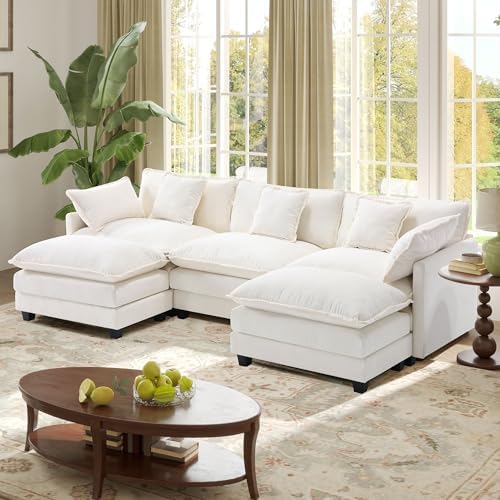 Hanherry Modular Sectional Sofa,Cloud Couch for Living Room,Modern Deep Seat Sofa Chenille Fabric Comfy Couches with Throw Pillows & Movable Ottoman for Apartment