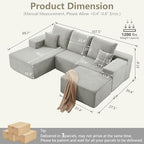 Lakifun 107" L-Shape Sofa with Ottoman, Modern Modular Sectional Comfy U-Shape Cloud Couch, Deep Seat, Upholstered Corduroy Sleeper Chaise Longue for Living Room Bedroom, No Assembly Required, Grey