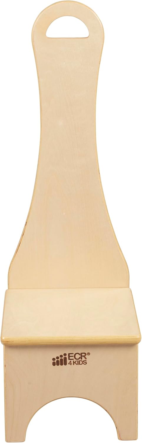 ECR4Kids Step Stool with Long Handle, One Step, Wooden, Montessori Furniture, Natural