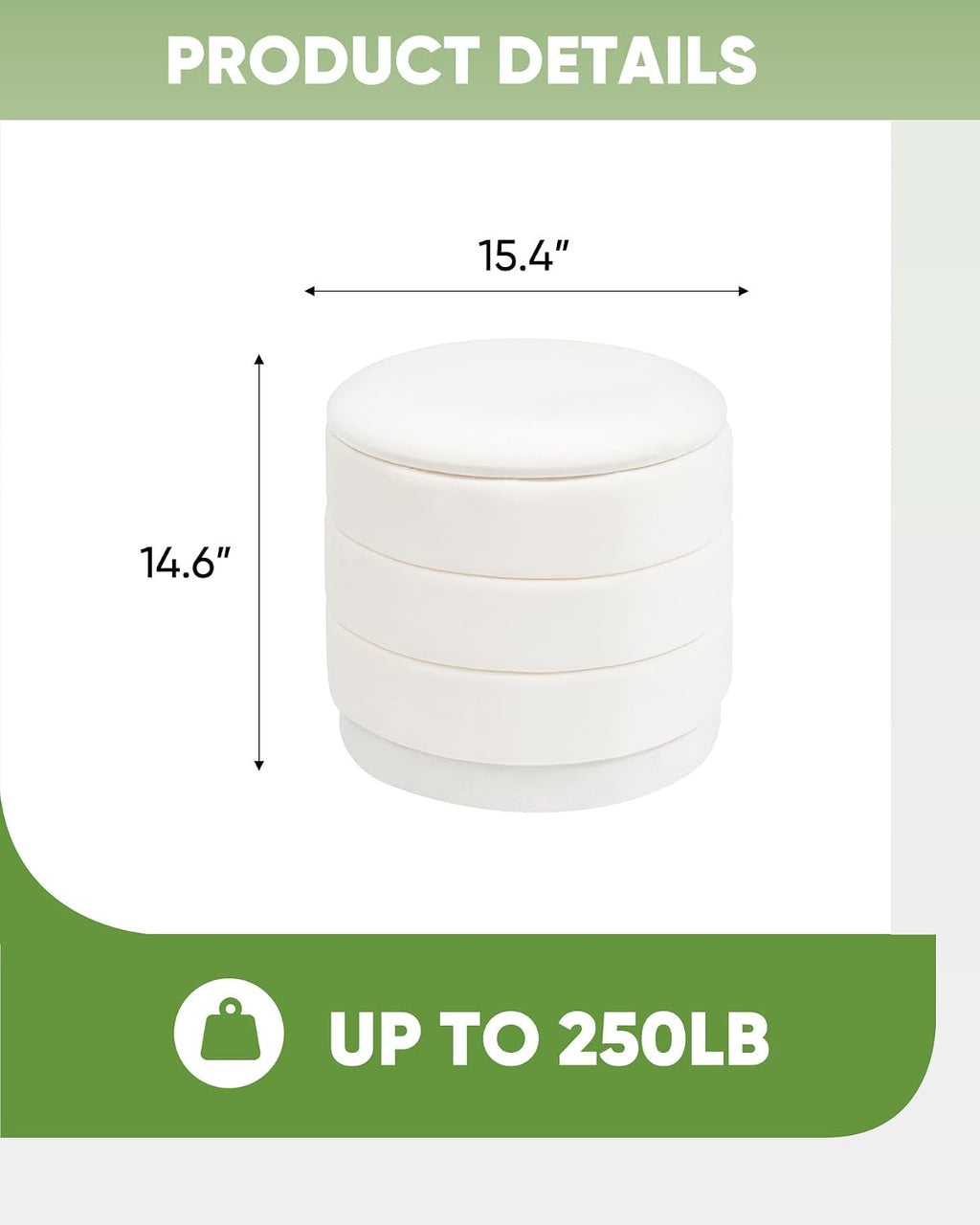 B FSOBEIIALEO Round Velvet Storage Ottoman with Tray, Folding Ottoman with Storage Coffee Table Foot Rest for Dorm Room, Living Room White, 15.35"x15.35"x14.57"