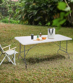 6ft Table Large Folding Table White Folding Table with Portable Carrying Handle 6ft Heavy Plastic Foldable Table for Party, Wedding, Events, Dining, Camping, Picnic Indoor (White, 4 Pcs)