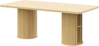 79" Rectangular Dining Table for 8-10, Wood Kitchen Table with 2-Layer Storage Shelf & Sturdy Base, Mid Century Modern Dinner Table with Wide Tabletop for Dining Room, Living Room