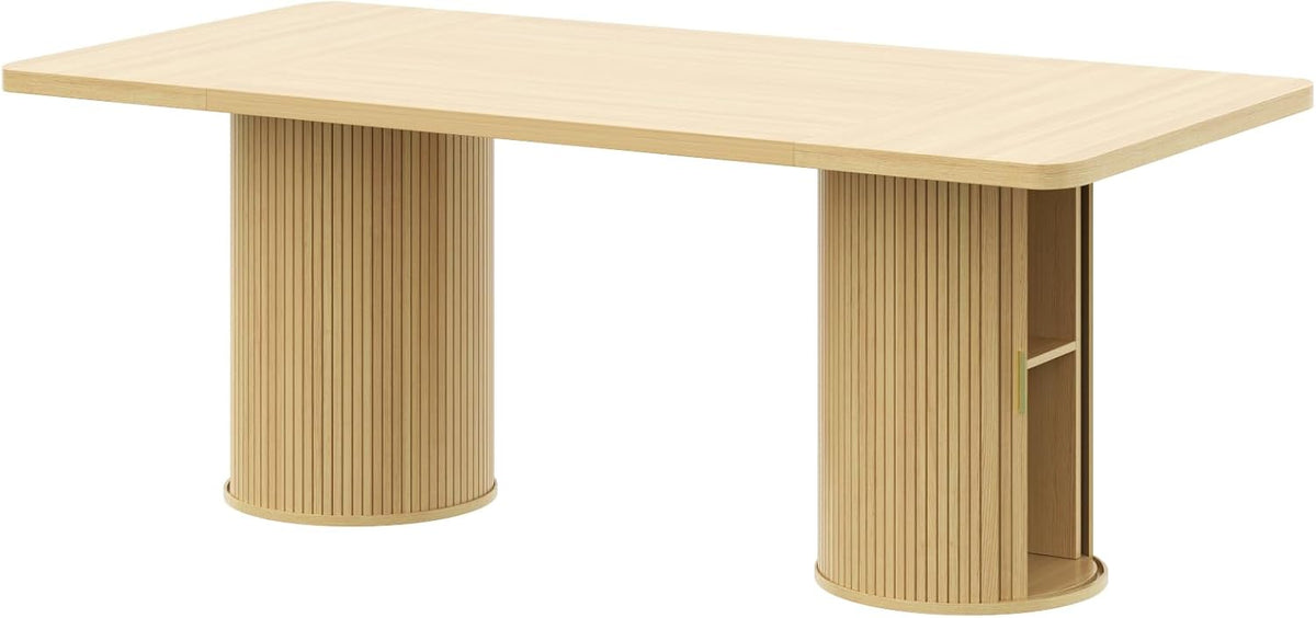79" Rectangular Dining Table for 8-10, Wood Kitchen Table with 2-Layer Storage Shelf & Sturdy Base, Mid Century Modern Dinner Table with Wide Tabletop for Dining Room, Living Room