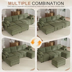 Hanherry 104" Sectional Sofa with Pull Out Couch Bed,Corduroy 4 Seater Sleeper Sofa with Storage Ottoman & USB Charging,Comfy U Shaped Modular Couches for Living Room,Apartment