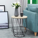 Telephone Table, Round Industrial Side Table,Telephone Table,Office Hallway Or Living Room,Wood Look with Metal Frame (Color:Wood,Size:17.7117.7121.65in)