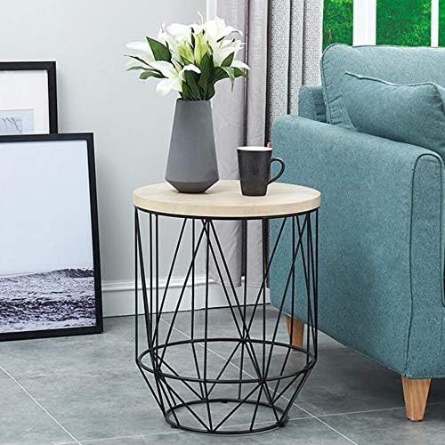 Telephone Table, Round Industrial Side Table,Telephone Table,Office Hallway Or Living Room,Wood Look with Metal Frame (Color:Wood,Size:17.7117.7121.65in)