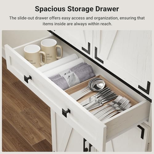 ELYKEN 72" Kitchen Pantry Storage Cabinet with Drawer, 3 Pull Out Shelves | 8 Door Shelves, Tall Pantry Cabinet Organizer, Farmhouse Kitchen Hutch, Pantry Storage Shelves, Dining Room, White