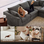 Amsleekey 108" Cloud Sectional Couch with 2 Washable Cover Sets | L-Shaped Modular Sofa with Ottoman, Deep Seat Couch for living room, DIY Covers in White and Gray