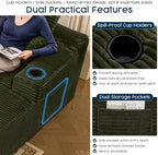 Green 134 Inch U-Shaped Modular Sectional Sofa, Corduroy Cloud Couch with Dual Chaise, High-Resilience Foam & Spring Coils, Deep Seat Lounge with 2 Cupholders & Side Pockets, No Assembly