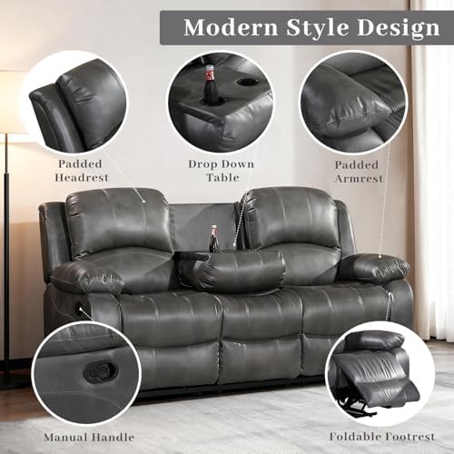 Betsy Furniture 3PC Faux Leather Reclining Couch Set, Living Room Furniture Set, Sofa, Loveseat, Glider, 8018 Multiple Colors (Gray, Sofa+Loveseat+Chair) | 8018