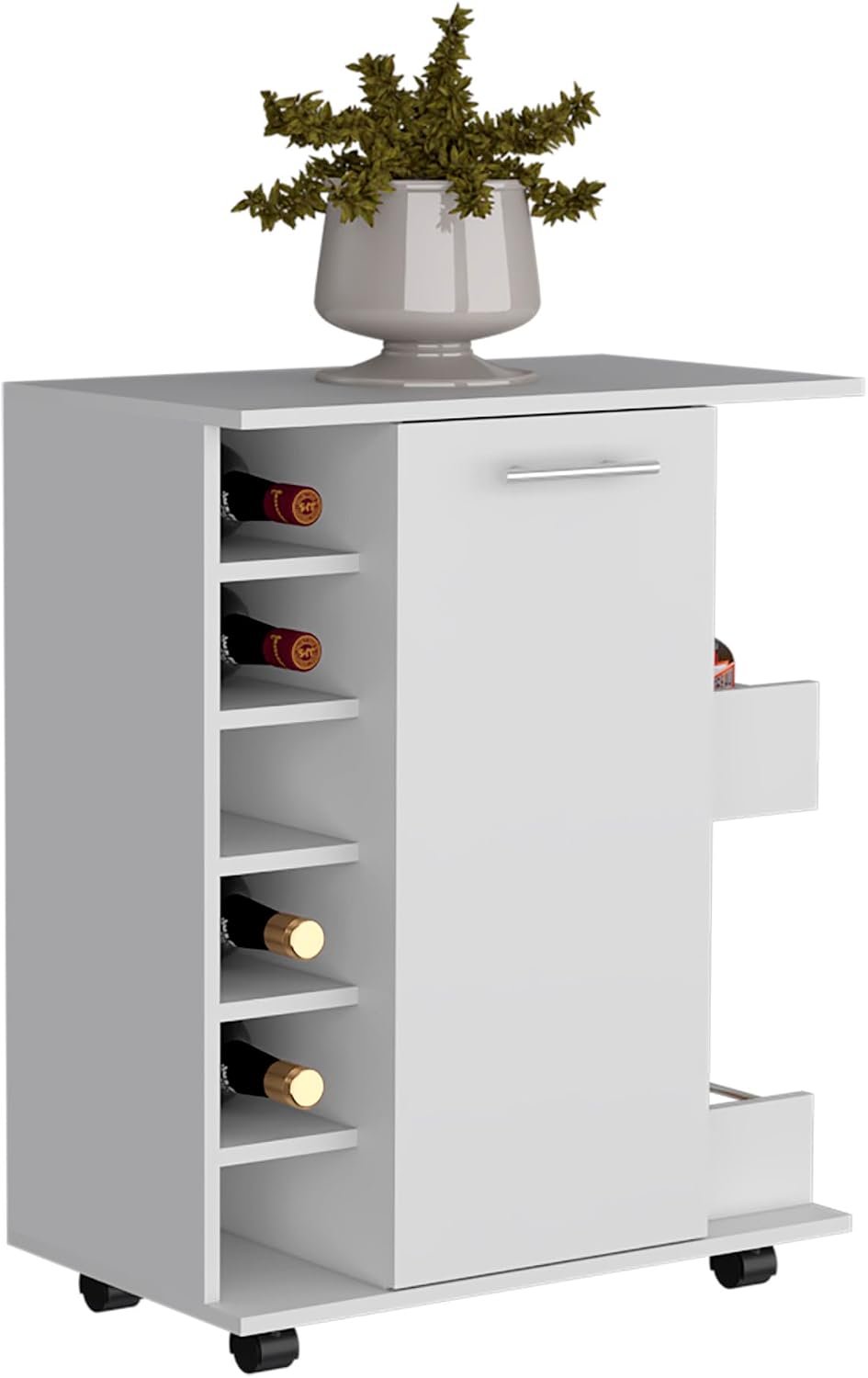 Kitchen Island Wynne with Storage and Cabinet, White/Macadamia Finish | Includes push-to-open cabinet door and open shelves for organized storage