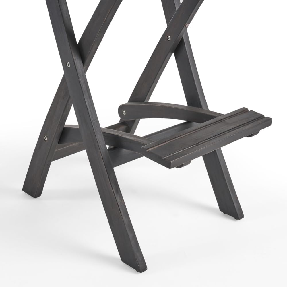 Saiveina 41.75" Outdoor Folding Acacia Wood Barstools with PE Rattan Backrest and Seat, Dark Grey Finish (Set of 2)