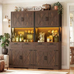 Unikito 71" Tall Kitchen Pantry Storage Cabinet with Microwave Countertop | Weathered Brown, Freestanding Pantry Cabinet Hutch with Charging Station & LED Lights, Drawers & Pegboard for Dining Room