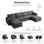 162" Washable Oversized Modular Sectional Sofa Couches for Living Room,Grey | Waterproof Performance Fabric, Cloud Couch Sectional with Fully Removable Cover, 4-Seater with 2 Storage Ottoman, U-Shaped