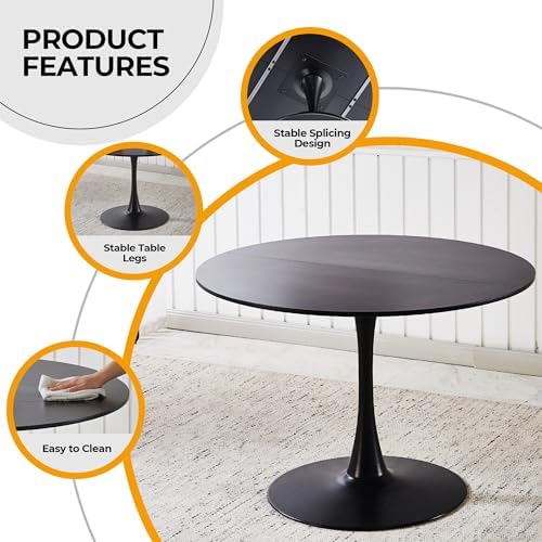 42" Tulip Table for 4-6 Persons Modern Round Dining Room Table, Mid-Century Modern Black Small Kitchen Table with MDF Wooden Top, Leisure Coffee Table for Living Room, Dining Room, Office