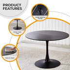 42" Tulip Table for 4-6 Persons Modern Round Dining Room Table, Mid-Century Modern Black Small Kitchen Table with MDF Wooden Top, Leisure Coffee Table for Living Room, Dining Room, Office