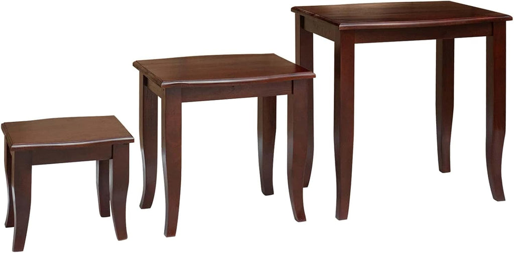 Nesting Side Tables 3 Pieces Solid Mahogany Wood | Space Saving Set, Easy Clean Surface, No Assembly Needed, for Living Room or Bedroom