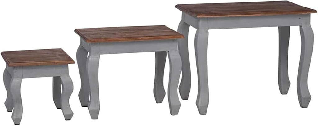 Gecheer 3 Piece Nesting Tables Set, Solid Mahogany Wood Side Tables, Antique Vintage Style End Tables for Living Room, Handmade Sturdy Coffee Table Set with Natural Imperfections, 3 Sizes