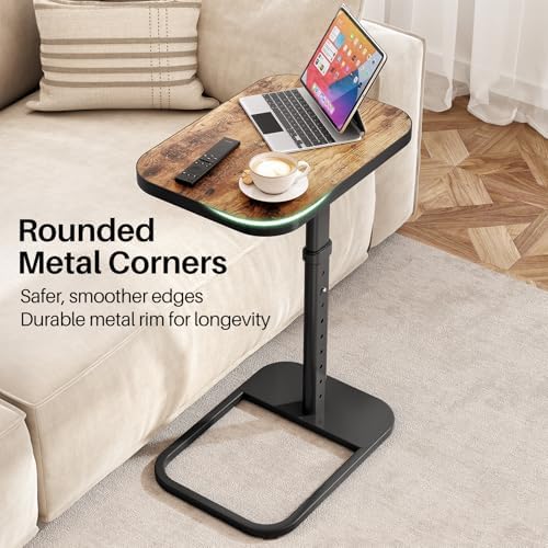 Kitstorack TV Tray Table, Adjustable Height & Flip-Top & Rounded Metal Corners, Snack Table for Couch, Sofa, Bed, Chair, Living Room, C Shaped End Side Table for Eating, Dinner or Laptop, Small Spaces