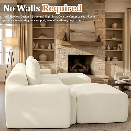 159" L Shaped Oversized Couch, Comfort Cloud Sectional Couches for Living Room, Modular Sofa High Back & Extra Deep Seat, No Assembly, Chenille (Warm White, 159 inch-L Shaped（4+1）)