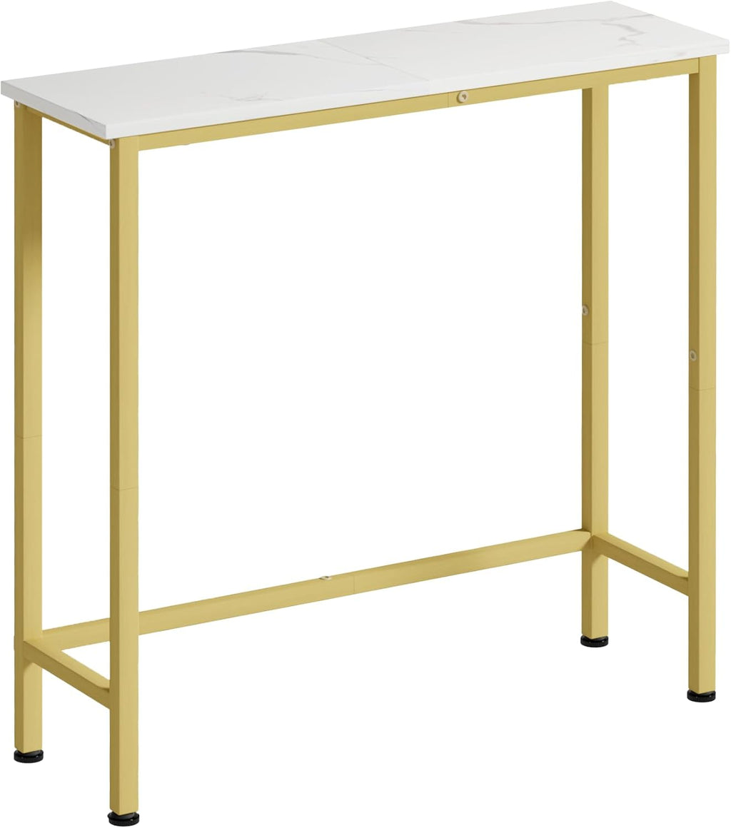 Narrow Console Table, 29.5" Small Entryway Table, Thin Hallway Tables, Slim Sofa Side Tables for Hallway, Living Room, Bedroom, Foyer, Marbleized White