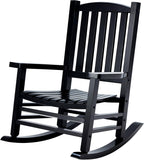 Hupmad Wooden Rocking Chair Outdoor Oversized Porch Rocker Chair,Patio Wooden Rocker with High Back and Armrest,All Weather Rocker Slatted for Backyard,Garden,400 lbs Support,Black