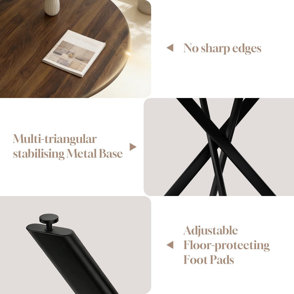 44" Round Dining Table with Chair Set for 4, Modern Mid-Century Dining Table Set of 4, Cozy Dinette Sets with Metal Leg for Kitchen Dining Room Apartment(Walnut Table + Gray Chairs) | Cushioned Minimalist Gray Chairs of 4, Mid-Century Walnut Tabletop