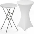 28" Round Folding Table with Cover, Foldable Cocktail Table with Handle | Bar Height Table with Removable Legs, High Top, Indoor Outdoor for Parties, Patio, Backyard, Wedding, Dining, White