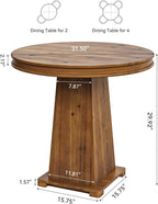 LITTLE TREE Solid Wood Round Dining Table, 31.5" Small Kitchen Table for 2, Modern Farmhouse Dinner Table for Dining Room, Kitchen, Living Room, Artistic Geometric Base, Table Only (Rustic Brown)
