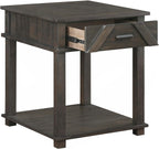 Lexicon Rectangle Wood End Table with Drawer and Lower Open Shelf, Pine Wood Veneer Small Side Table for Contemporary Living Room/Bedroom, Easy Assembled, Brown