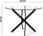 AF ARTISAN FURNITURE 36” Round Glass Dining Table for 4, Clear Tempered Glass Kitchen Table with Black Metal X Legs, Small Round Dining Table for Apartment, Dining Room & Bistro