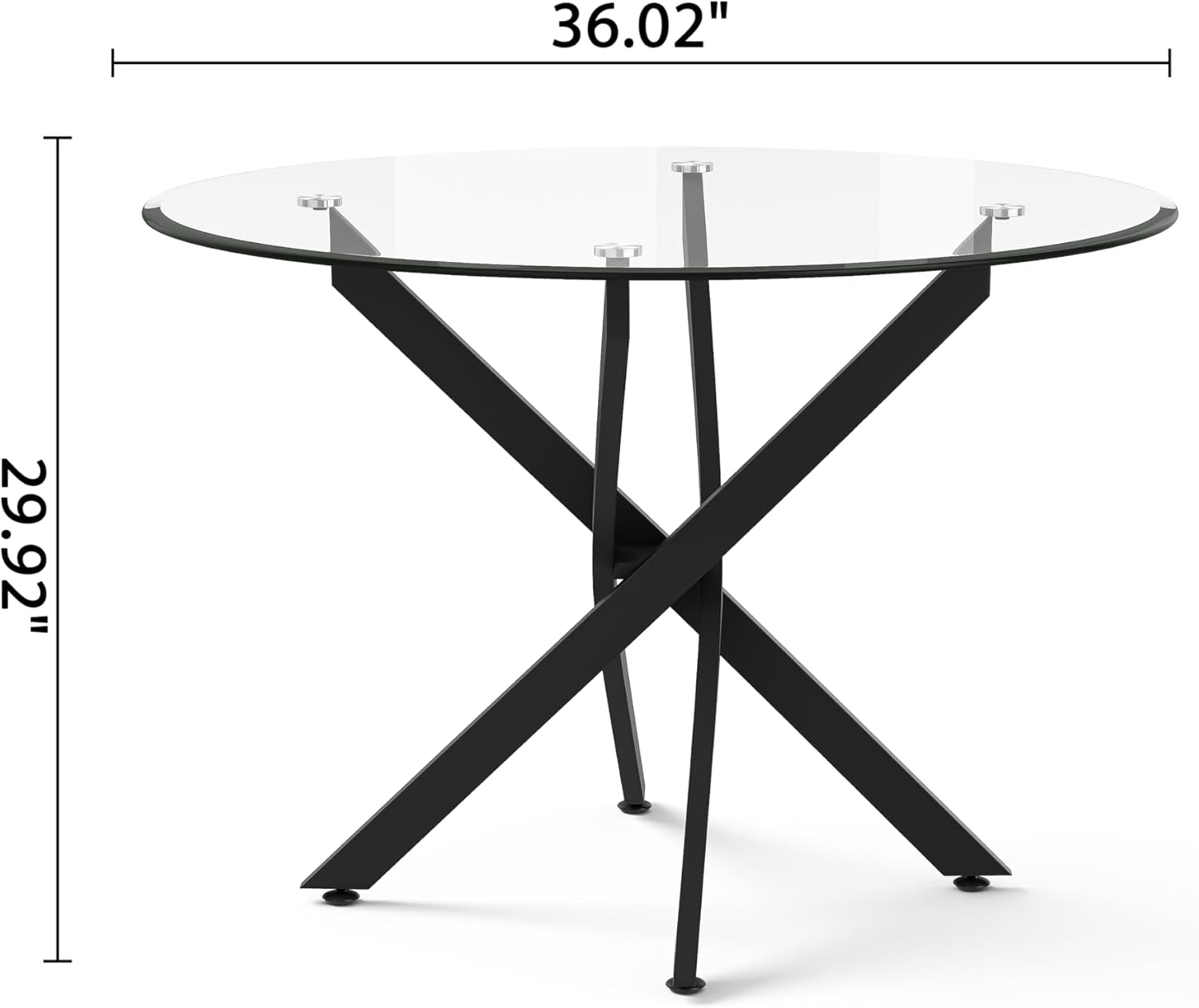 AF ARTISAN FURNITURE 36” Round Glass Dining Table for 4, Clear Tempered Glass Kitchen Table with Black Metal X Legs, Small Round Dining Table for Apartment, Dining Room & Bistro