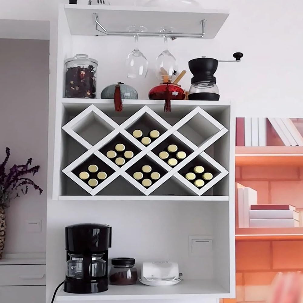Modern Multifunctional Wine Rack, Practical Multi-Layer Wall Wine Rack, Bar Wall Decor, Suitable for Bar, Restaurant, Living Room(White)