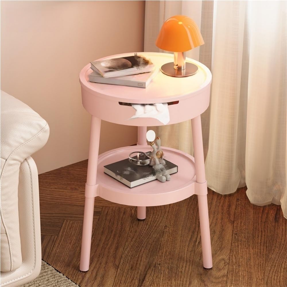 2 Tier Portable End Table, Decorative Side Table, PP Plastic Coffee Table, Modern Corner Table for Living Room, Bedroom, Balcony(Pink)