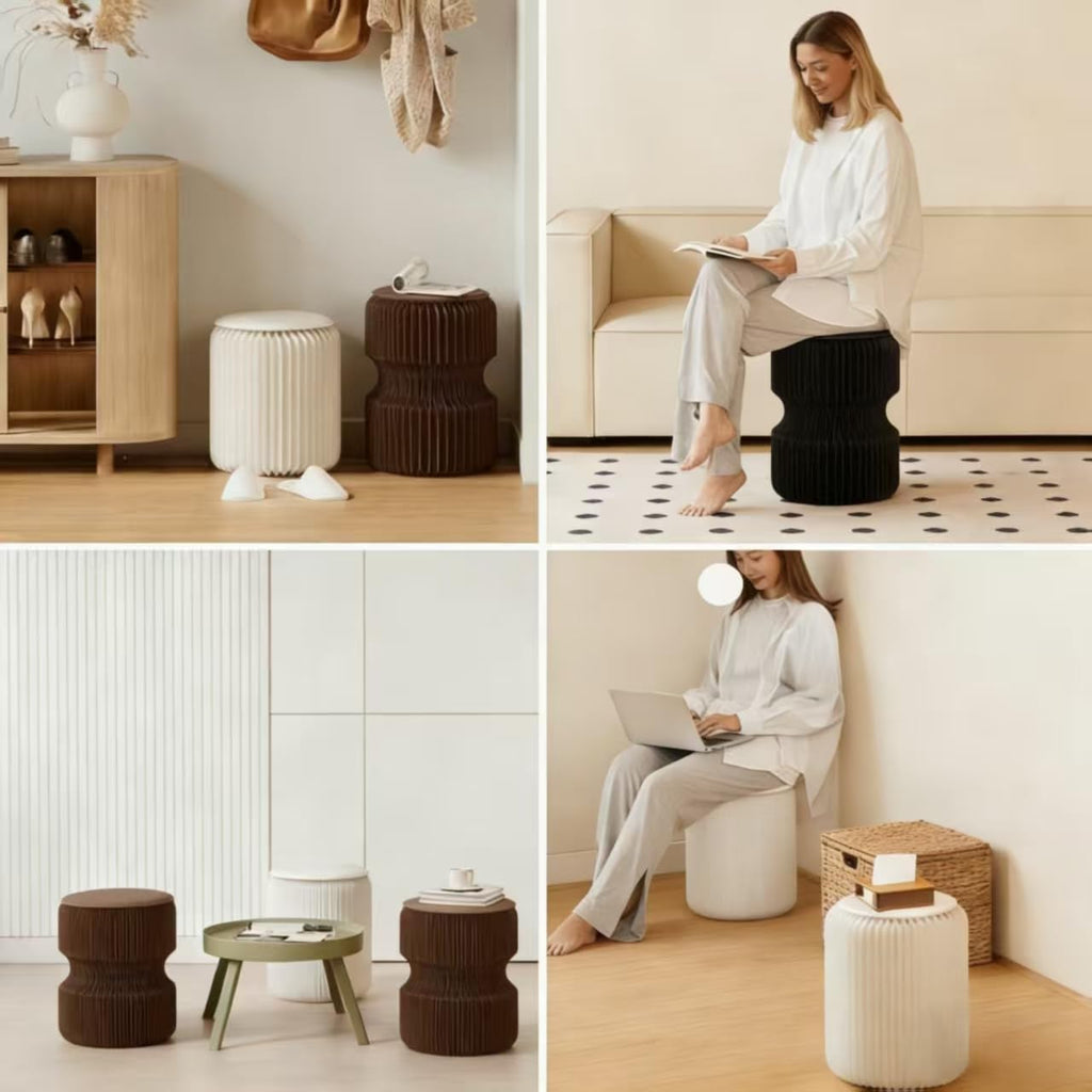 14" Space-Saving Folding Stool - 660lb Load Capacity Honeycomb Paper Ottoman, Foldable to 1.2” as Portable Chair & Bedside Table for Dorm, Camping, Apartment | Eco-Friendly & Sturdy (brown B)