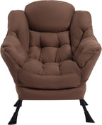 HollyHOME Lazy Chair with Foldable Ottoman, Accent Comfy Lounge Armchair and Folding Footrest Stool, Leisure Sofa Reading Chair and Footstool for Living Room, Bedroom, Dorm,Coffee Brown
