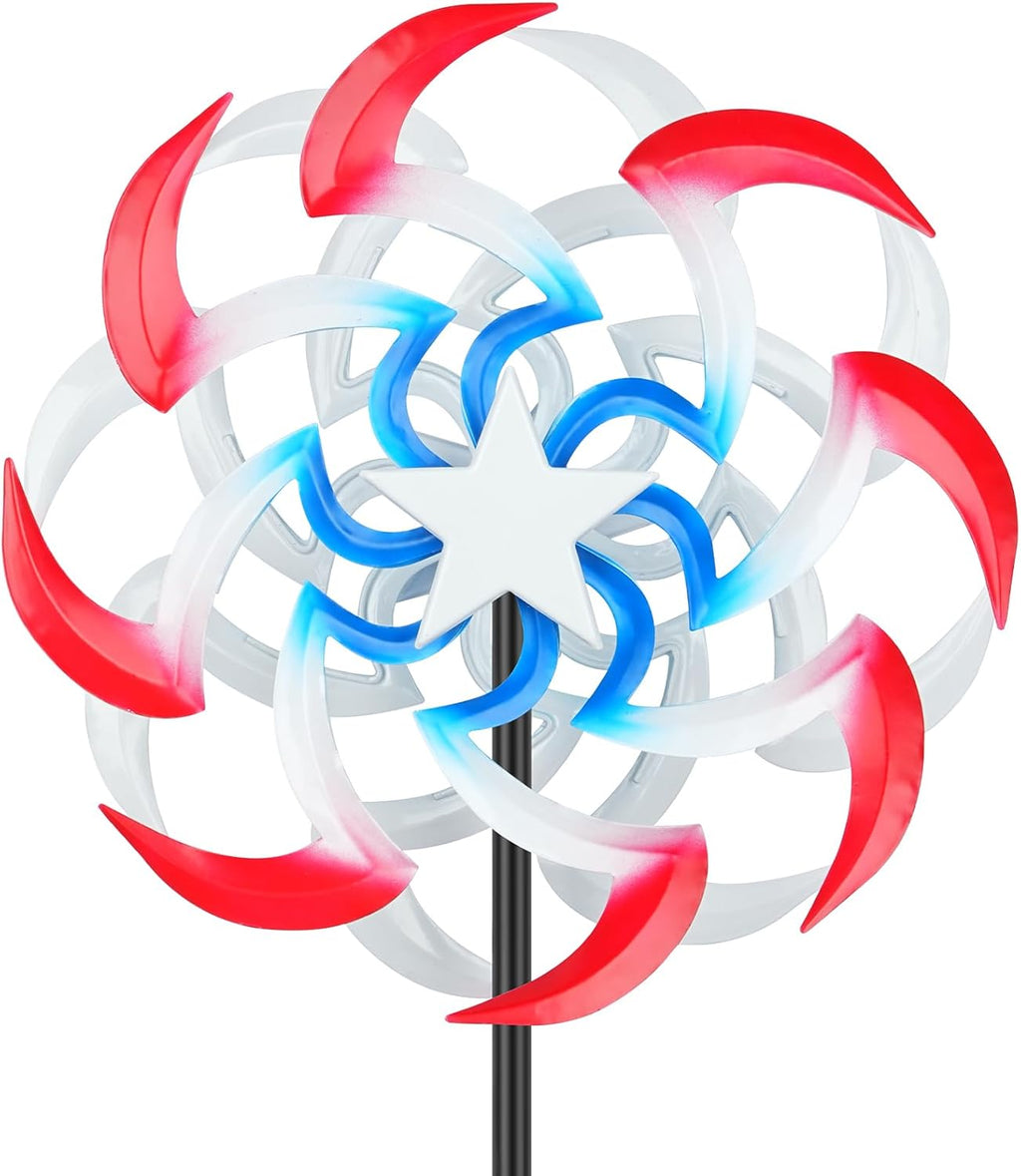 Wind Spinners Outdoor Metal with Patriotic, American Flag Pinwheel Decorations with Metal Stake, Yard Art Decor for Patio, Lawn & Garden, Creative Gifts 57.5 * 13 Inch