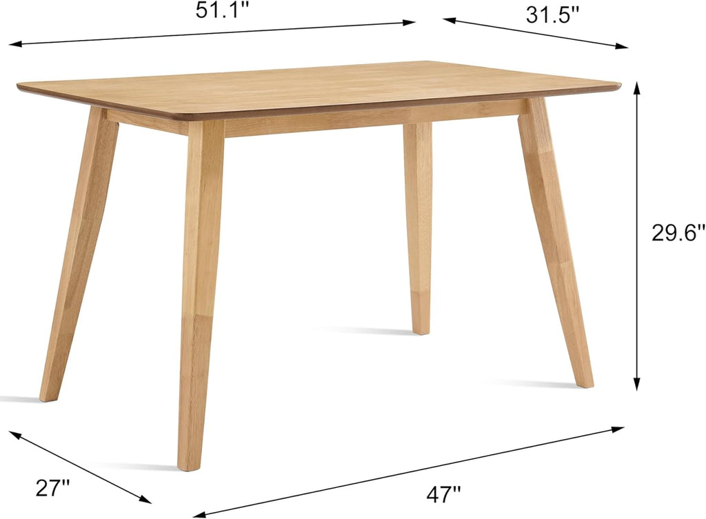 FSC Certified Wood Dining Room Table, 51in Small Rectangular Kitchen Table Space Friendly, Easy Assemble Solid Rubberwood Leg Table for Apartment (Table Only)