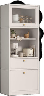 71" Freestanding Kitchen Pantry Cabinet Tall Food Pantries w/Doors&Cabinets for Dining Room, Modern Kitchenware Server Utility Organizer w/Adjustable Shelves,Microwave Stand & Open Countertop for Home