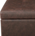 Adeco 16.7" H Brown Leather Storage Ottoman with 360 Caster Wheels, Square Foot Stool with Decorative Bronze Thumb Tacks & 330 LB Load Capacity, Modern Ottoman for Living Room, Bedroom, Entryway