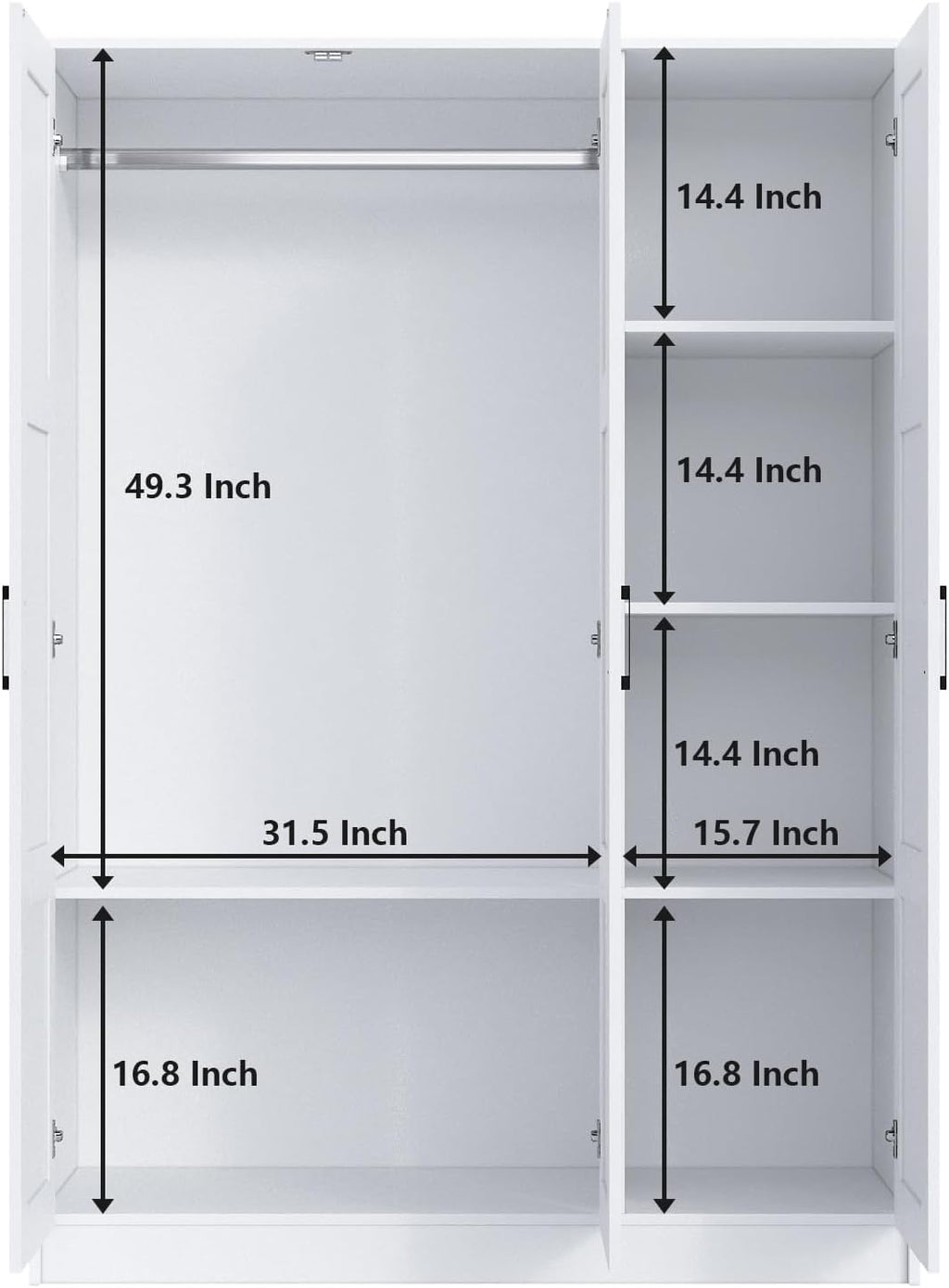 Fenghua Lizhi 3 Doors Wooden Wardrobe Closet Armoire, White Storage Cabinet for Hanging Clothes, Bedroom Large Capacity Freestanding Armoire,Wood Wardrobe Combination with Shelves