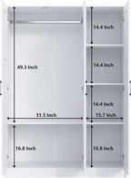 Fenghua Lizhi 3 Doors Wooden Wardrobe Closet Armoire, White Storage Cabinet for Hanging Clothes, Bedroom Large Capacity Freestanding Armoire,Wood Wardrobe Combination with Shelves