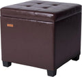 ABHENG Steel Frame Square Ottoman with Storage Antique Brown UASND63R | 17.7" x 17.7" x 17.7", Hold 660 lbs, 48L Storage Capacity, Waterproof Synthetic Leather, Removable Lid, for Dorm Living Room