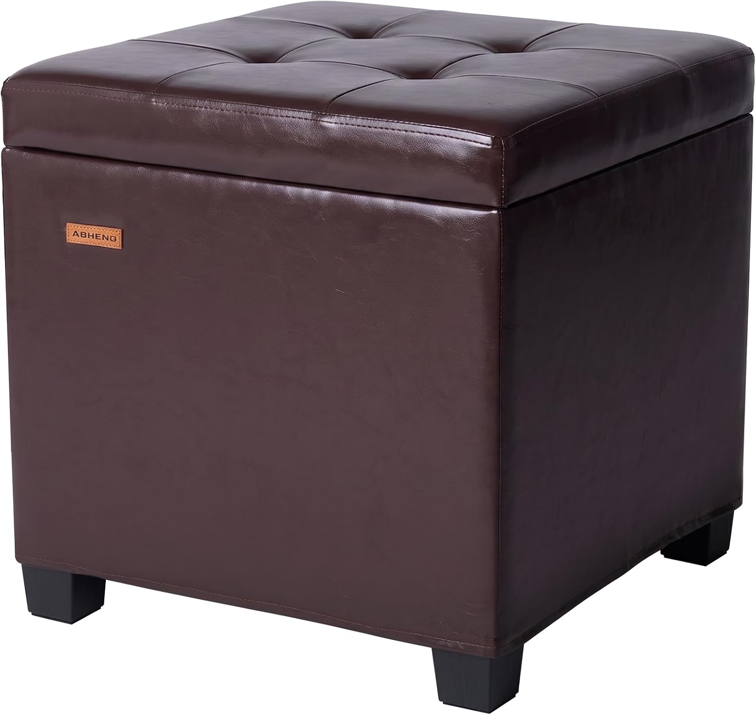 ABHENG Steel Frame Square Ottoman with Storage Antique Brown UASND63R | 17.7" x 17.7" x 17.7", Hold 660 lbs, 48L Storage Capacity, Waterproof Synthetic Leather, Removable Lid, for Dorm Living Room