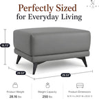 Naomi Home Dora 29.5" Square Ottoman | Synthetic Leather Footstool, Couch Footrest & Extra Seating for Living Room, Gray