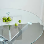 Modern Dining Table for 4 People, 36" Round Dining Table with Silver Chrome Metal X-Base, Circle Tempered Glass Dining Room Table, Small Kitchen Dining Room Tables Dinner Tables