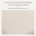 Beige Velvet Dining Chairs Set of 6, Fabric Upholstered Kitchen & Dining Room Chair, Tufted Mid Century Modern Dinning Room Chairs, High Back, Gold Metal Legs, Sillas de Comedor
